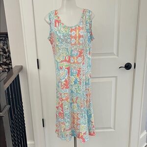 Ruby Rd. PM Colorful Abstract Midi Dress medium lightweight vacation scoop neck